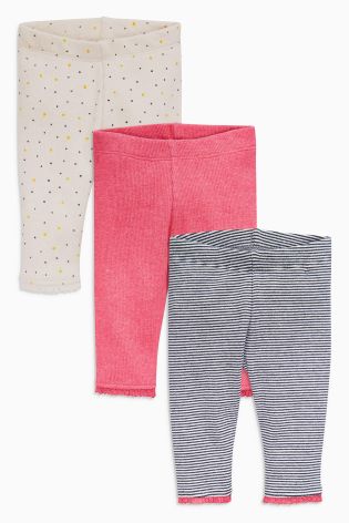 Navy Stripe, Pink And Spot Leggings Three Pack (0mths-2yrs)